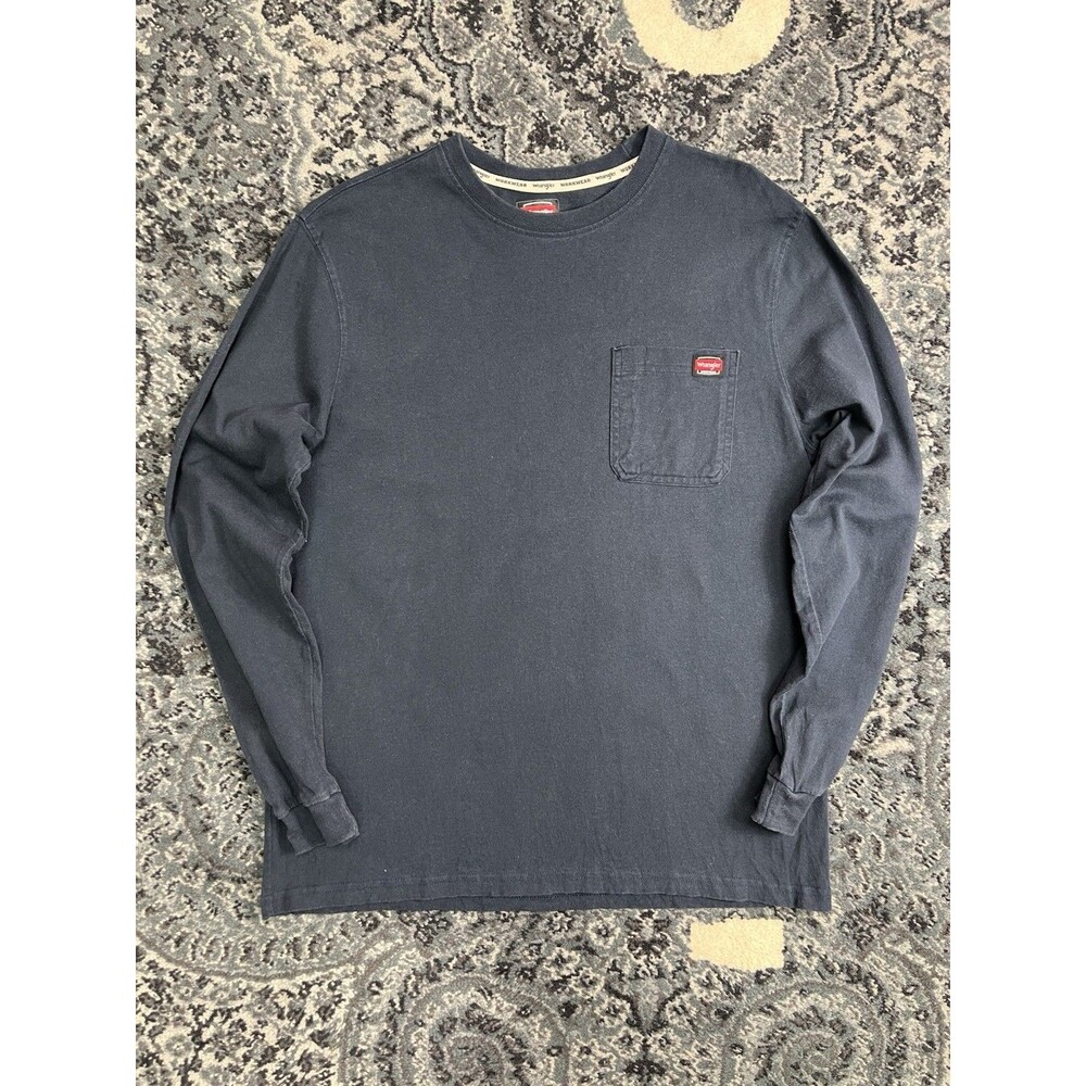 WRANGLER Performance Workwear Men's Long Sleeve Pocket Tee Blue Relaxed Fit L